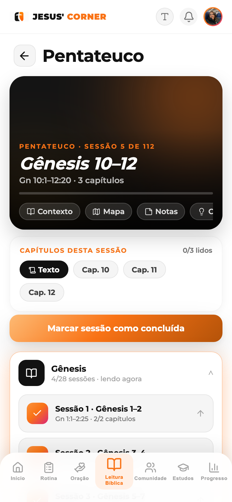 Leitura estruturada, sessão por sessão